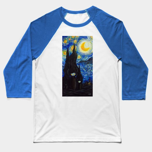 Kokeshi Starry night Baseball T-Shirt by Pendientera